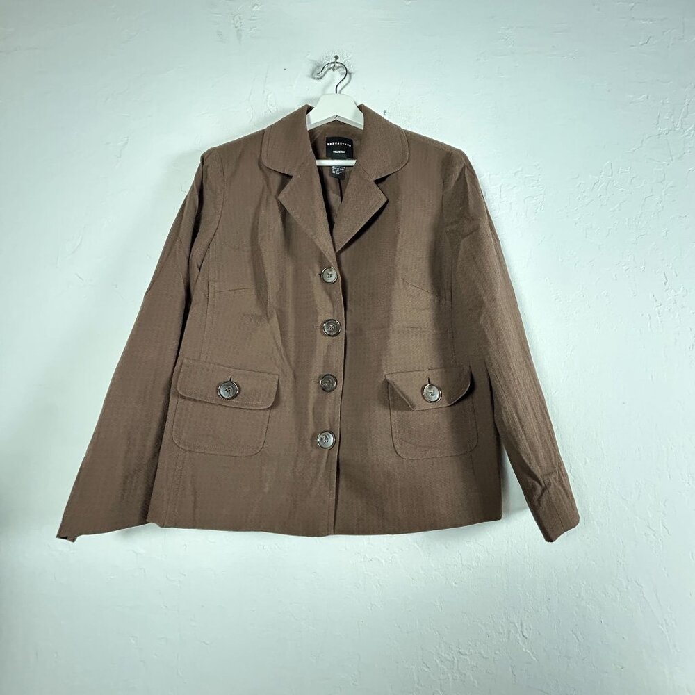 Doncaster Collection Womens Brown Single Breasted Blazer Jacket Stretch Pockets
